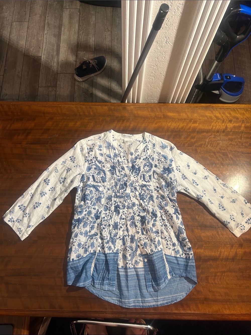 Hannah White & Blue Floral Peasant Blouse